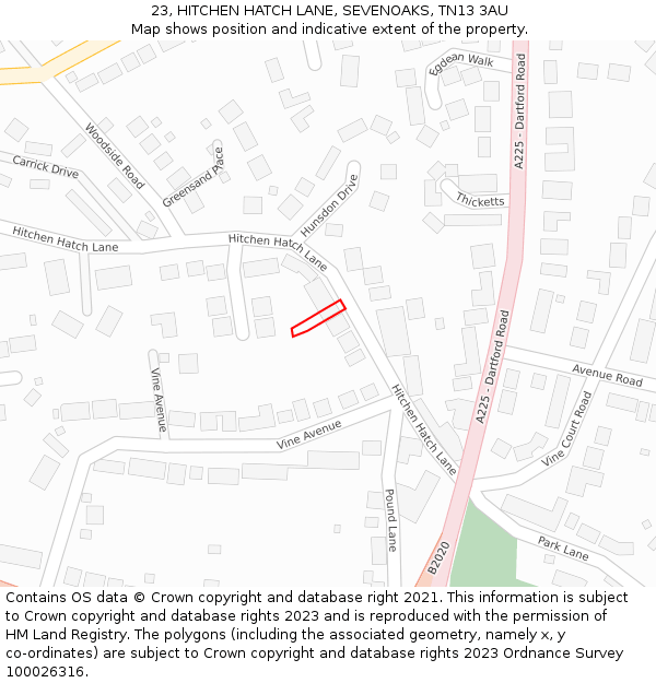 23, HITCHEN HATCH LANE, SEVENOAKS, TN13 3AU: Location map and indicative extent of plot