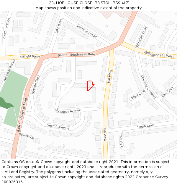 23, HOBHOUSE CLOSE, BRISTOL, BS9 4LZ: Location map and indicative extent of plot