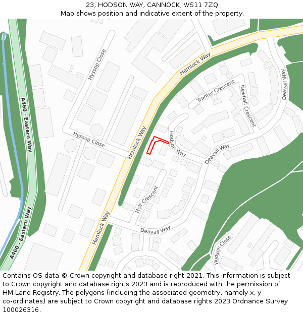 23, HODSON WAY, CANNOCK, WS11 7ZQ: Location map and indicative extent of plot