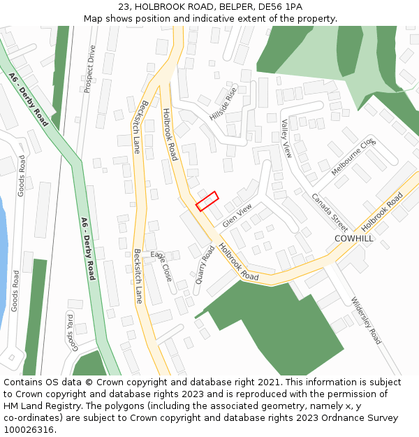 23, HOLBROOK ROAD, BELPER, DE56 1PA: Location map and indicative extent of plot