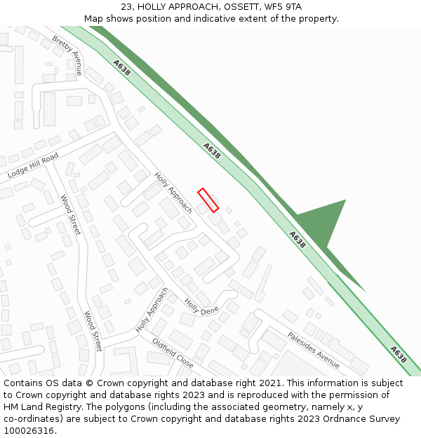 23, HOLLY APPROACH, OSSETT, WF5 9TA: Location map and indicative extent of plot