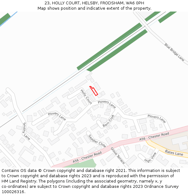23, HOLLY COURT, HELSBY, FRODSHAM, WA6 0PH: Location map and indicative extent of plot