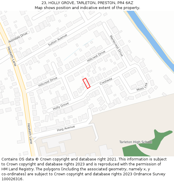 23, HOLLY GROVE, TARLETON, PRESTON, PR4 6AZ: Location map and indicative extent of plot