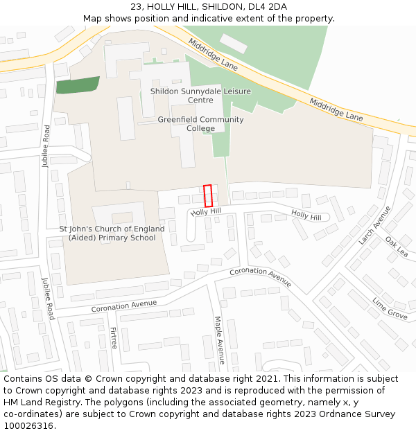 23, HOLLY HILL, SHILDON, DL4 2DA: Location map and indicative extent of plot