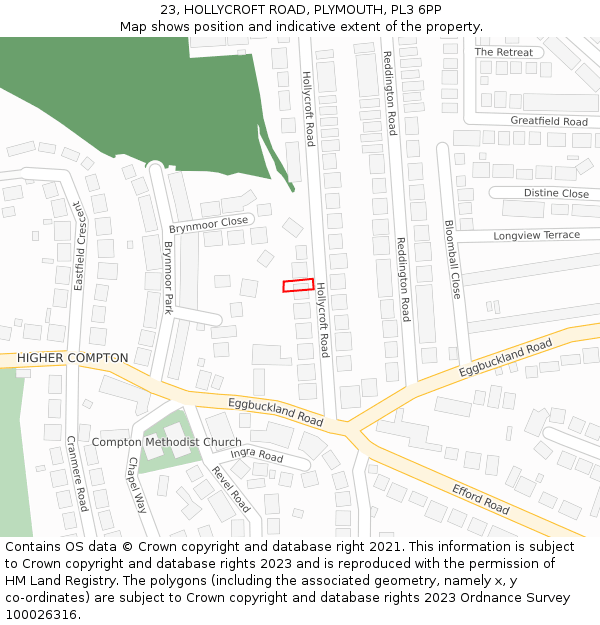 23, HOLLYCROFT ROAD, PLYMOUTH, PL3 6PP: Location map and indicative extent of plot