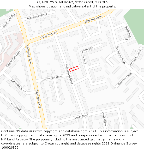 23, HOLLYMOUNT ROAD, STOCKPORT, SK2 7LN: Location map and indicative extent of plot