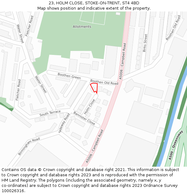 23, HOLM CLOSE, STOKE-ON-TRENT, ST4 4BD: Location map and indicative extent of plot