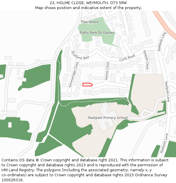 23, HOLME CLOSE, WEYMOUTH, DT3 5RW: Location map and indicative extent of plot