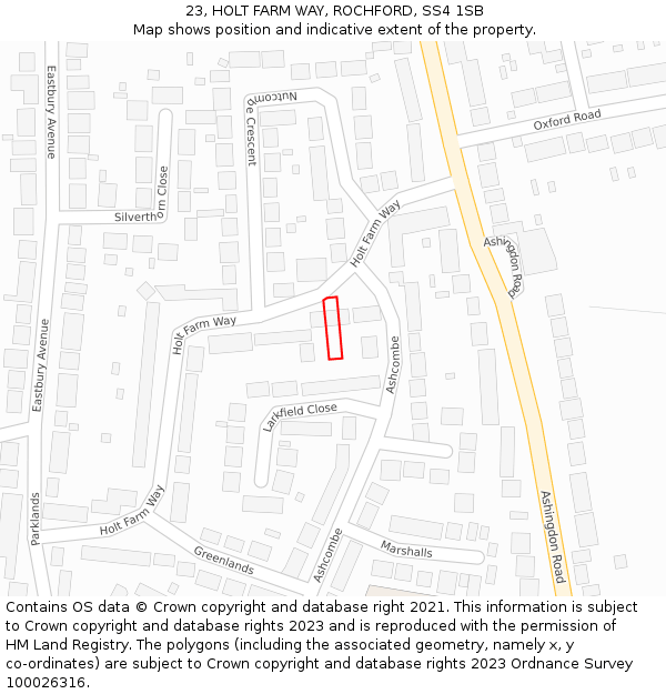23, HOLT FARM WAY, ROCHFORD, SS4 1SB: Location map and indicative extent of plot