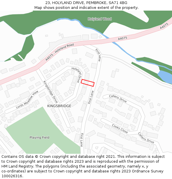 23, HOLYLAND DRIVE, PEMBROKE, SA71 4BG: Location map and indicative extent of plot