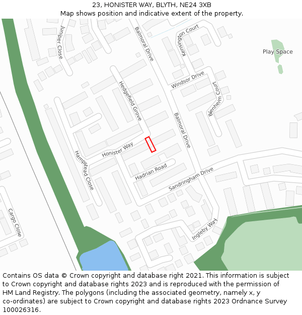 23, HONISTER WAY, BLYTH, NE24 3XB: Location map and indicative extent of plot