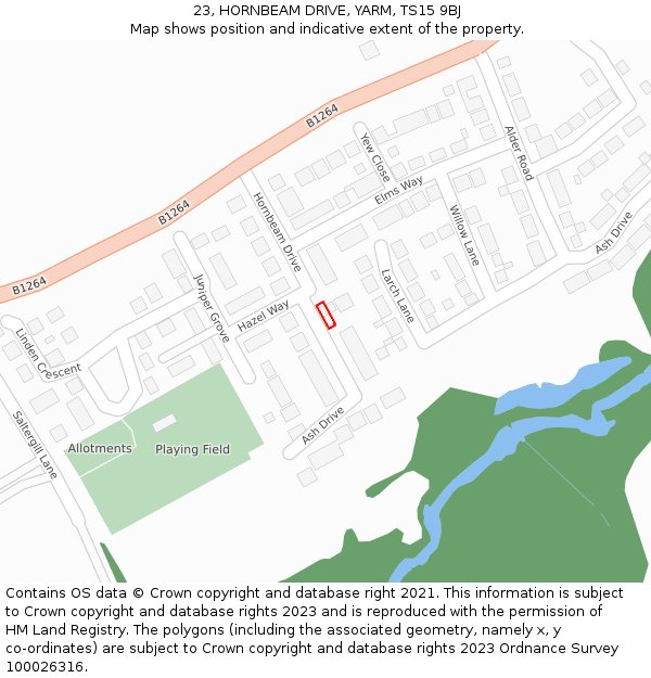 23, HORNBEAM DRIVE, YARM, TS15 9BJ: Location map and indicative extent of plot