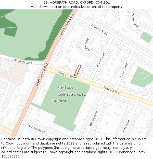 23, HORSPATH ROAD, OXFORD, OX4 2QL: Location map and indicative extent of plot