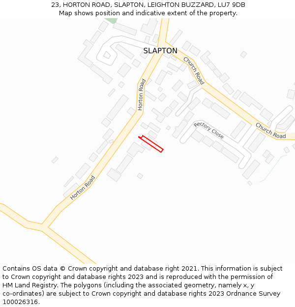 23, HORTON ROAD, SLAPTON, LEIGHTON BUZZARD, LU7 9DB: Location map and indicative extent of plot