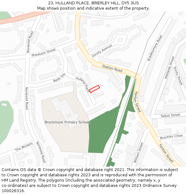 23, HULLAND PLACE, BRIERLEY HILL, DY5 3US: Location map and indicative extent of plot