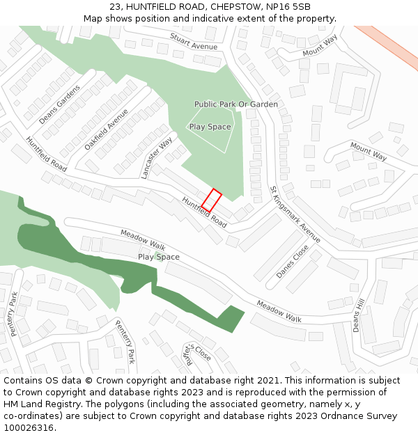 23, HUNTFIELD ROAD, CHEPSTOW, NP16 5SB: Location map and indicative extent of plot