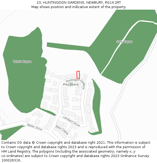 23, HUNTINGDON GARDENS, NEWBURY, RG14 2RT: Location map and indicative extent of plot