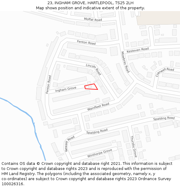 23, INGHAM GROVE, HARTLEPOOL, TS25 2LH: Location map and indicative extent of plot