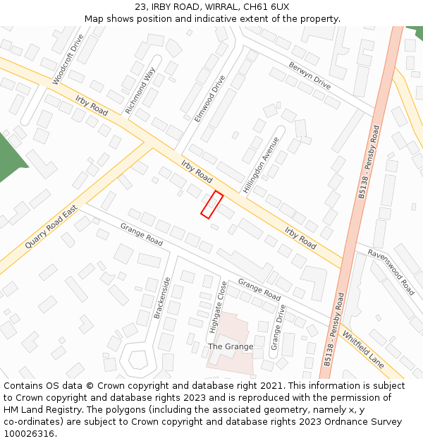 23, IRBY ROAD, WIRRAL, CH61 6UX: Location map and indicative extent of plot