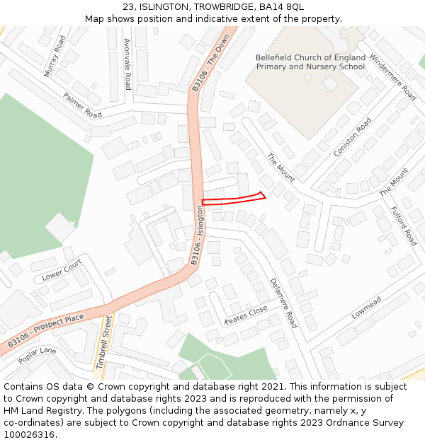 23, ISLINGTON, TROWBRIDGE, BA14 8QL: Location map and indicative extent of plot