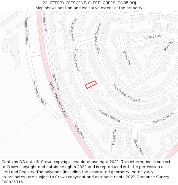 23, ITTERBY CRESCENT, CLEETHORPES, DN35 9QJ: Location map and indicative extent of plot