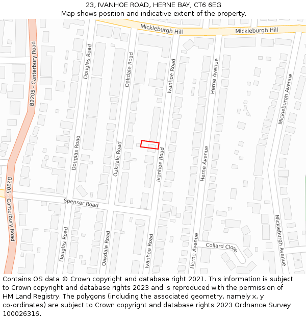 23, IVANHOE ROAD, HERNE BAY, CT6 6EG: Location map and indicative extent of plot