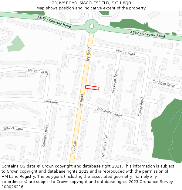 23, IVY ROAD, MACCLESFIELD, SK11 8QB: Location map and indicative extent of plot