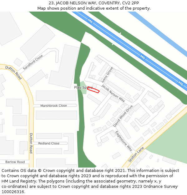 23, JACOB NELSON WAY, COVENTRY, CV2 2PP: Location map and indicative extent of plot