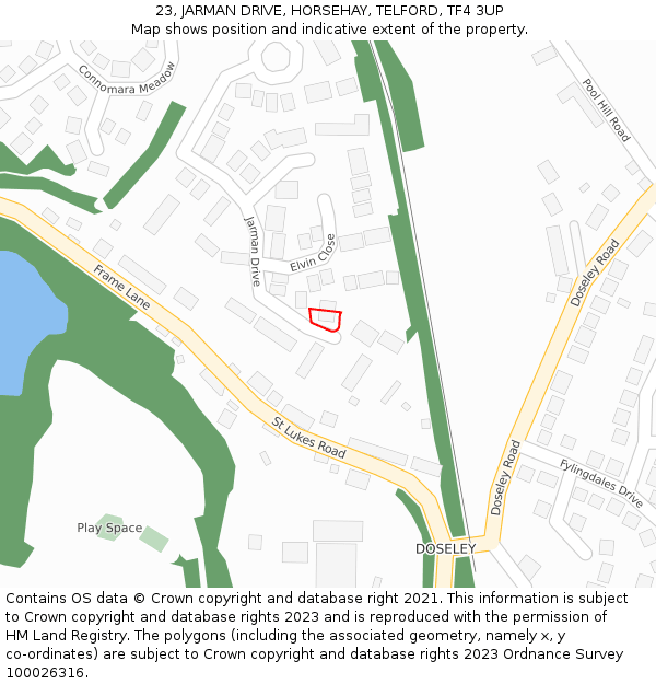 23, JARMAN DRIVE, HORSEHAY, TELFORD, TF4 3UP: Location map and indicative extent of plot