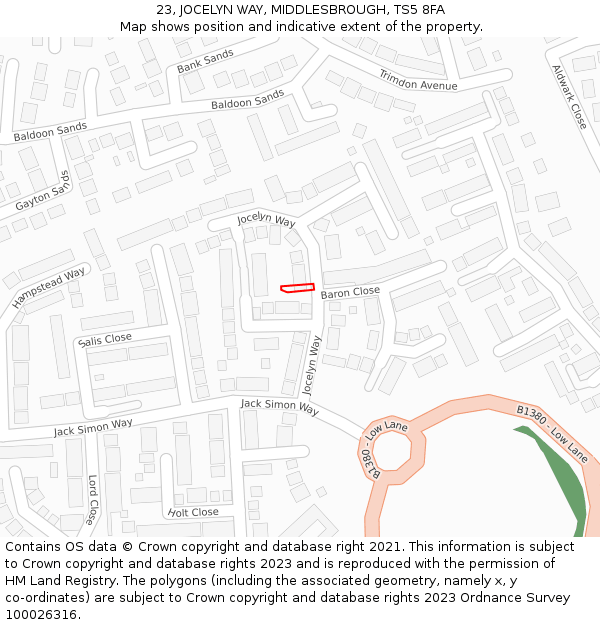 23, JOCELYN WAY, MIDDLESBROUGH, TS5 8FA: Location map and indicative extent of plot