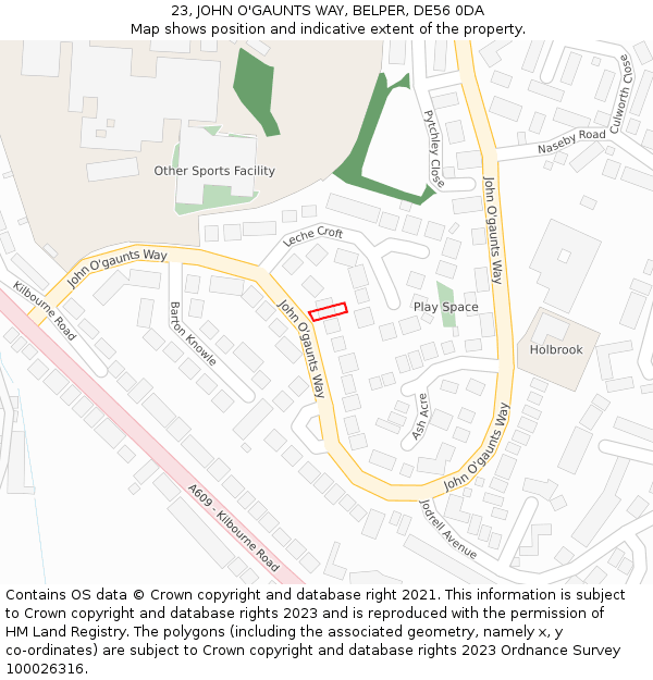 23, JOHN O'GAUNTS WAY, BELPER, DE56 0DA: Location map and indicative extent of plot