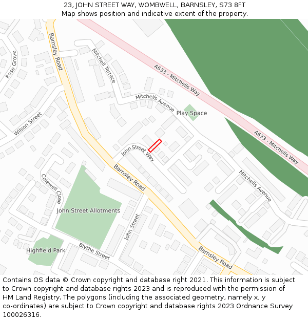 23, JOHN STREET WAY, WOMBWELL, BARNSLEY, S73 8FT: Location map and indicative extent of plot