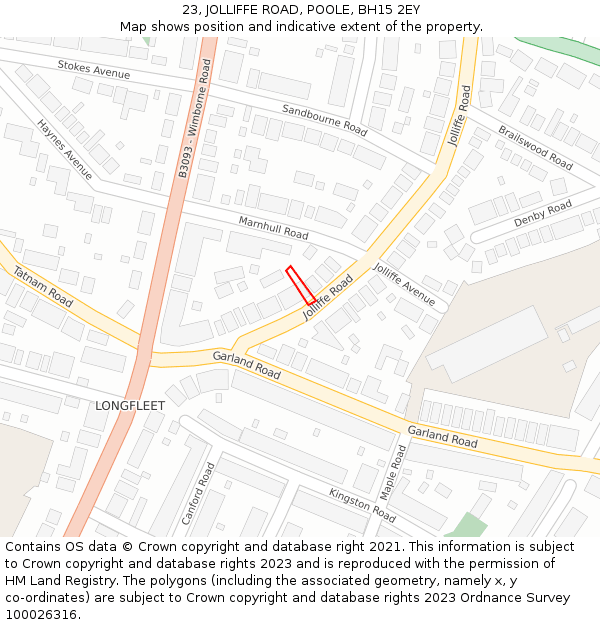 23, JOLLIFFE ROAD, POOLE, BH15 2EY: Location map and indicative extent of plot