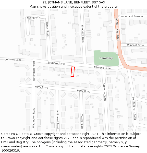 23, JOTMANS LANE, BENFLEET, SS7 5AX: Location map and indicative extent of plot