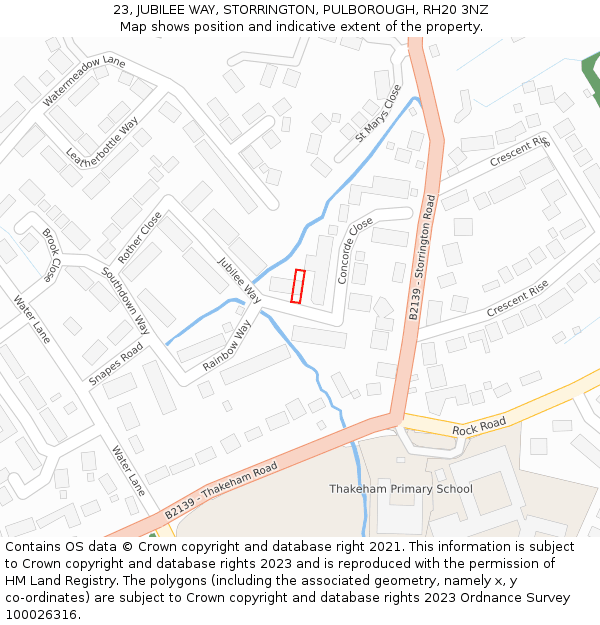 23, JUBILEE WAY, STORRINGTON, PULBOROUGH, RH20 3NZ: Location map and indicative extent of plot