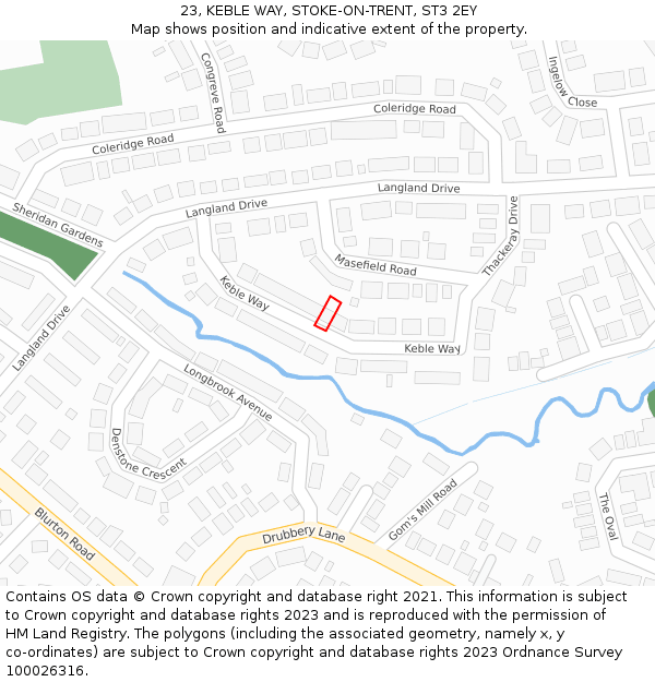 23, KEBLE WAY, STOKE-ON-TRENT, ST3 2EY: Location map and indicative extent of plot