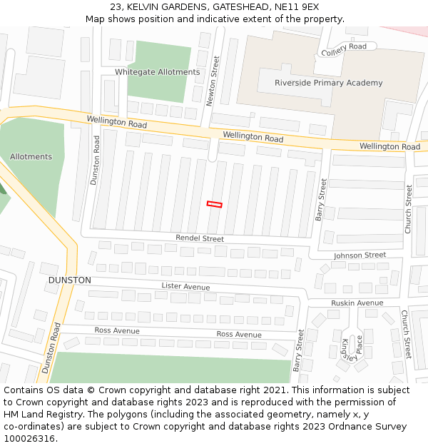 23, KELVIN GARDENS, GATESHEAD, NE11 9EX: Location map and indicative extent of plot