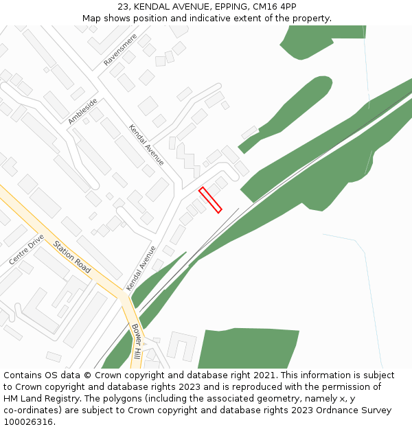 23, KENDAL AVENUE, EPPING, CM16 4PP: Location map and indicative extent of plot