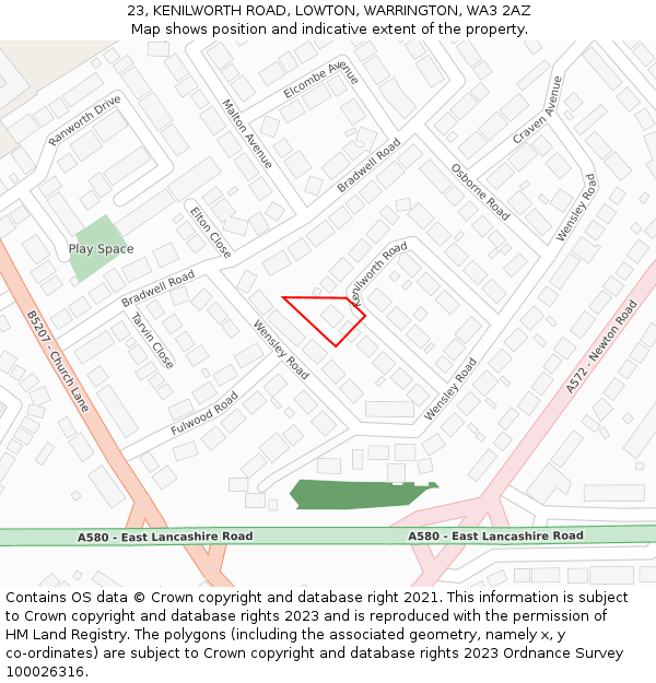 23, KENILWORTH ROAD, LOWTON, WARRINGTON, WA3 2AZ: Location map and indicative extent of plot