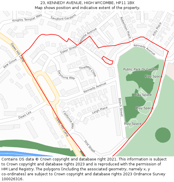 23, KENNEDY AVENUE, HIGH WYCOMBE, HP11 1BX: Location map and indicative extent of plot