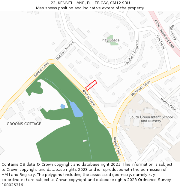 23, KENNEL LANE, BILLERICAY, CM12 9RU: Location map and indicative extent of plot