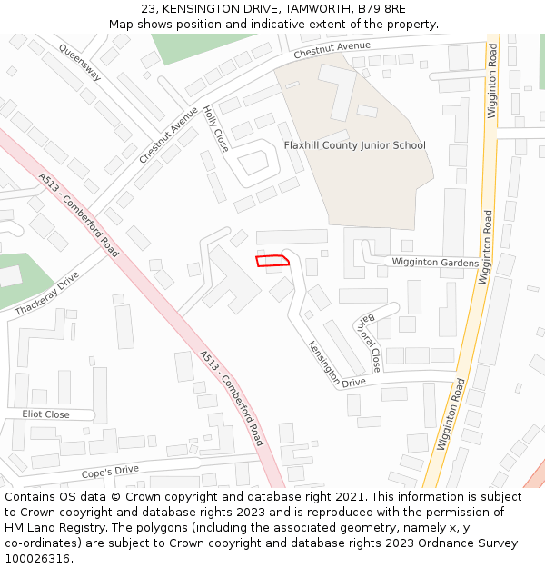 23, KENSINGTON DRIVE, TAMWORTH, B79 8RE: Location map and indicative extent of plot