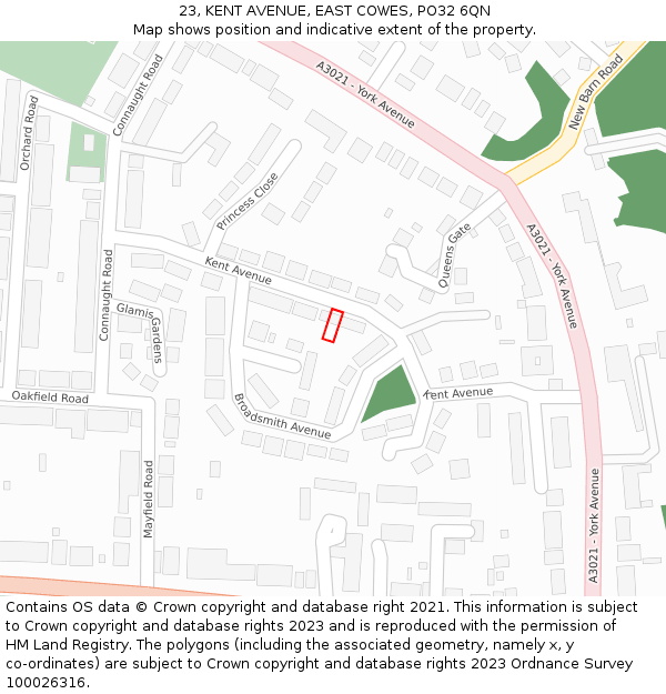 23, KENT AVENUE, EAST COWES, PO32 6QN: Location map and indicative extent of plot