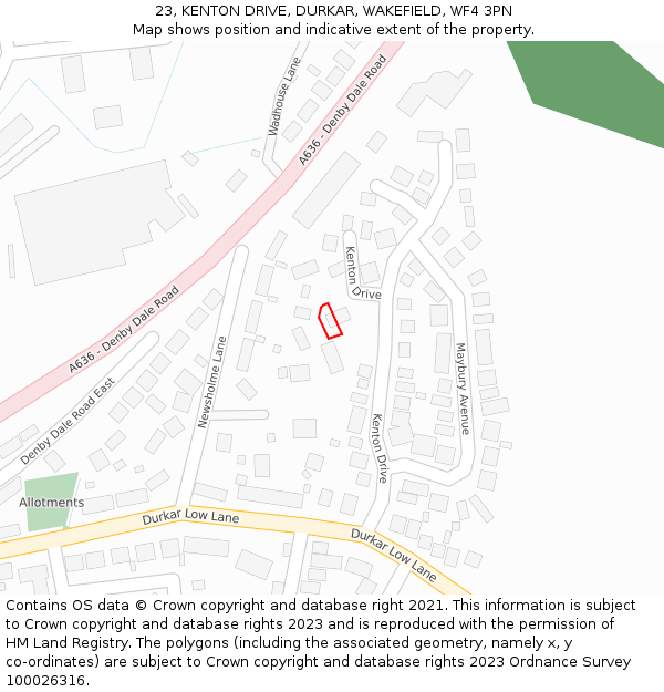 23, KENTON DRIVE, DURKAR, WAKEFIELD, WF4 3PN: Location map and indicative extent of plot