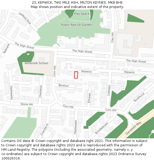 23, KEPWICK, TWO MILE ASH, MILTON KEYNES, MK8 8HE: Location map and indicative extent of plot