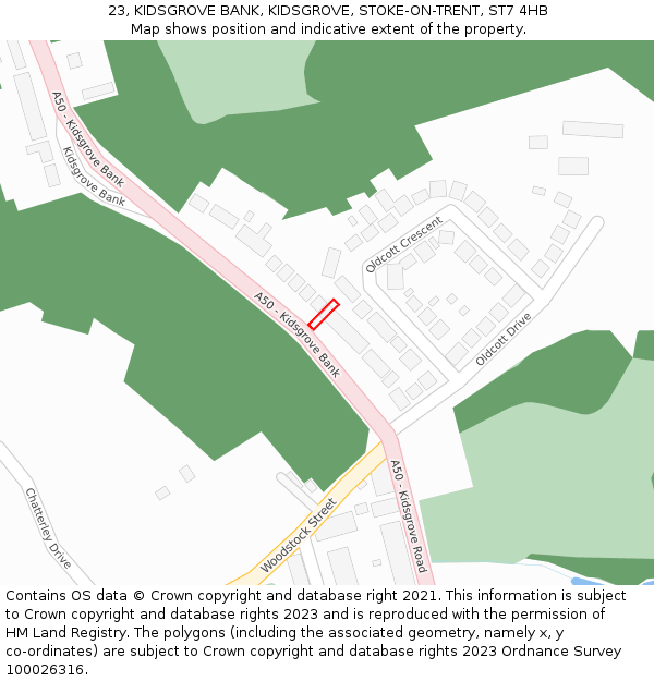 23, KIDSGROVE BANK, KIDSGROVE, STOKE-ON-TRENT, ST7 4HB: Location map and indicative extent of plot