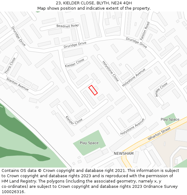 23, KIELDER CLOSE, BLYTH, NE24 4QH: Location map and indicative extent of plot