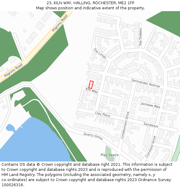 23, KILN WAY, HALLING, ROCHESTER, ME2 1FP: Location map and indicative extent of plot