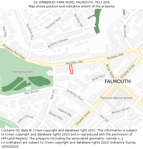 23, KIMBERLEY PARK ROAD, FALMOUTH, TR11 2DA: Location map and indicative extent of plot