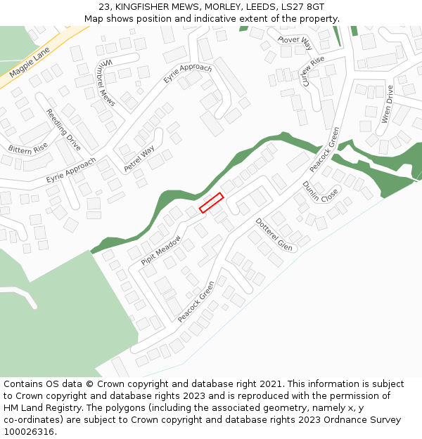 23, KINGFISHER MEWS, MORLEY, LEEDS, LS27 8GT: Location map and indicative extent of plot